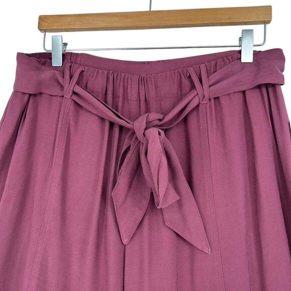 Easel Womens L Plum Mineral Wash Wide Leg Pants Elastic Waist Belted Relaxed Fit - Picture 14 of 16